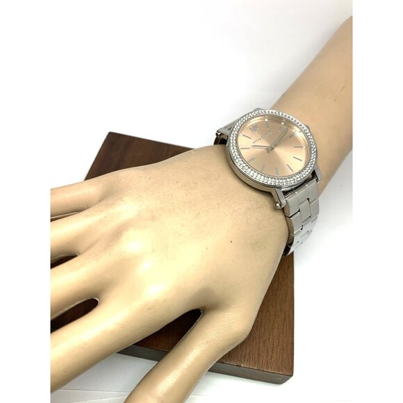 Michael Kors Women's Watch MKO-1050 Quartz Rose Dial Silver Stainless Steel 38mm - Picture 5 of 14